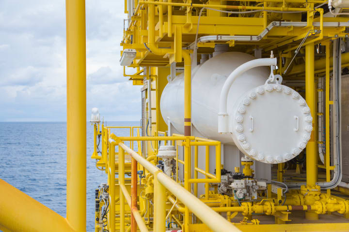 Test separator at oil and gas wellhead remote platform for collect value of gas, condensate and water of each well to know the potential of the produce well