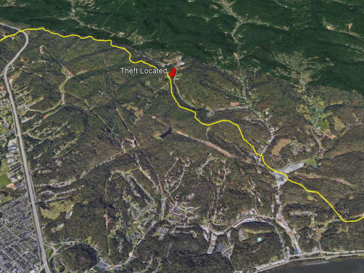 Showing a theft detection location marker at an Google Earth map