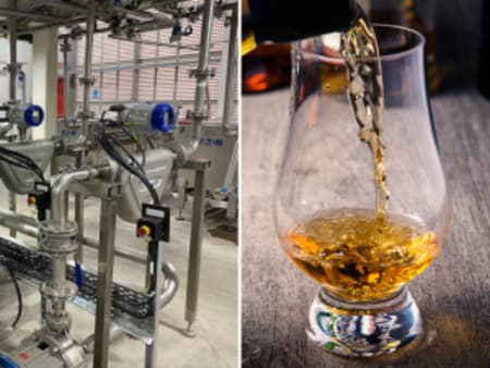 Volume flow and alcohol concentration measurementat a whisky bottling plant