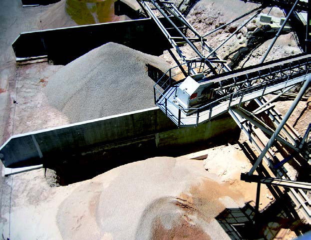 Conveyor above open air stockpiles