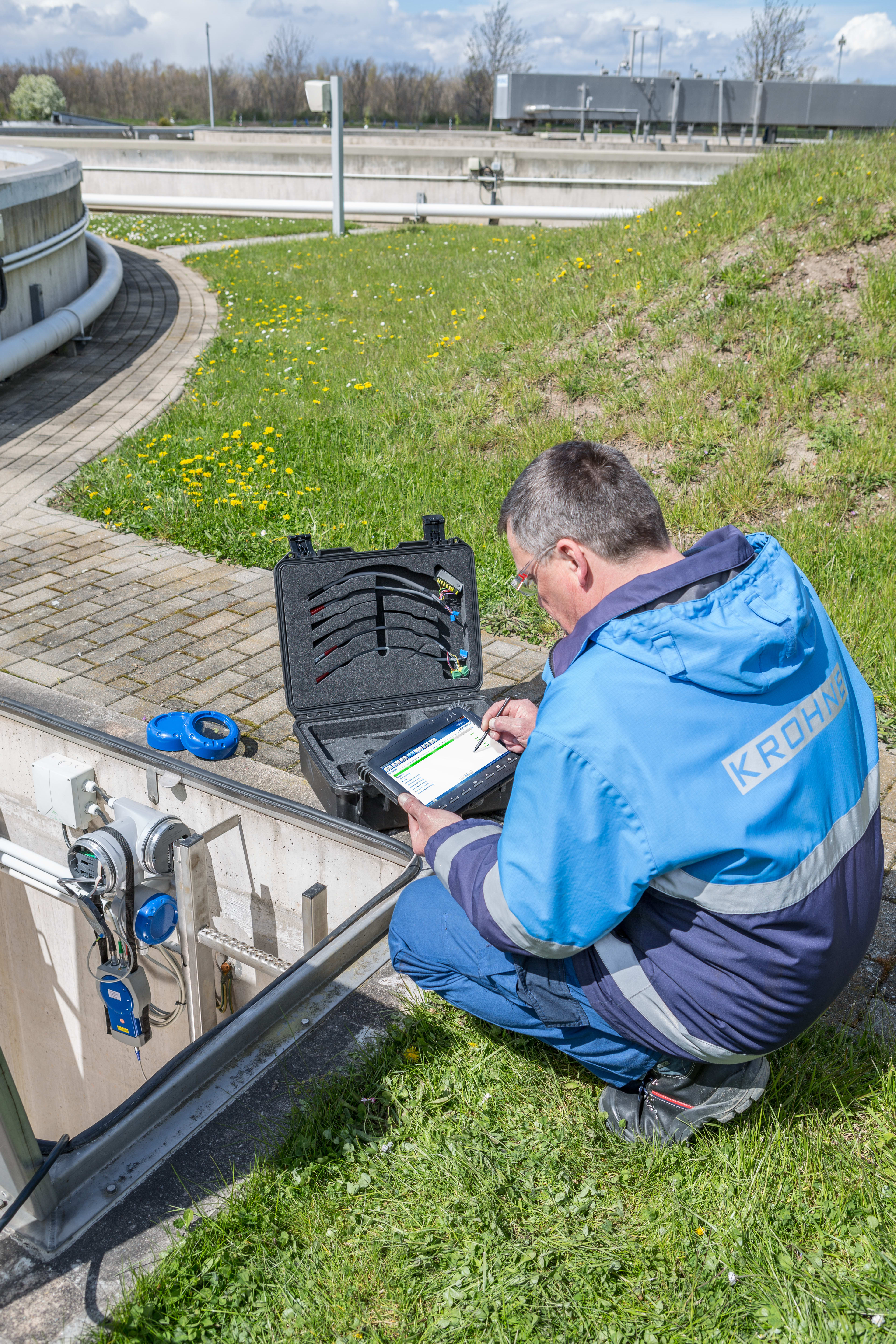 Verifying a device at a wastewater treatment plant