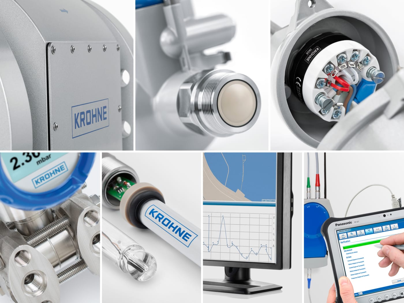 Photo composing of different close ups of krohne products from multiple product categories