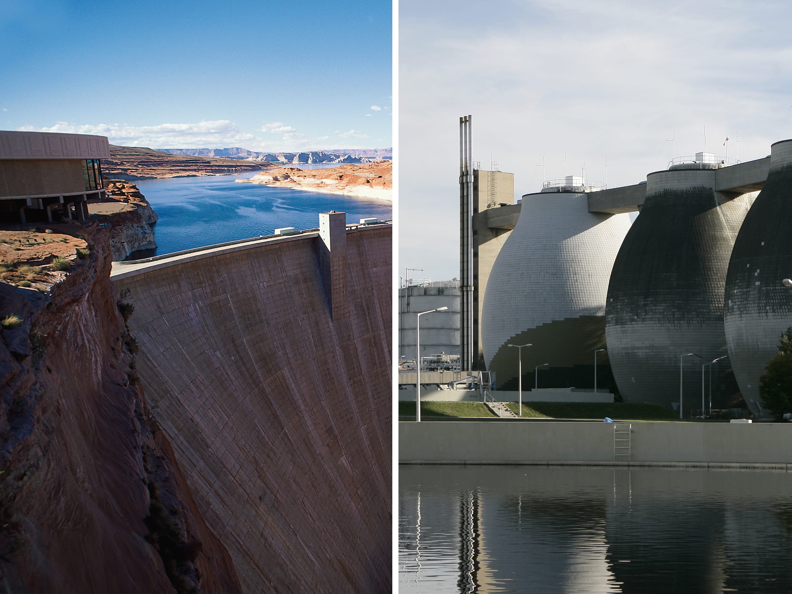 Water & Wastewater industry Photo composing of a retaining dam and digesters in a sewage treatment plant