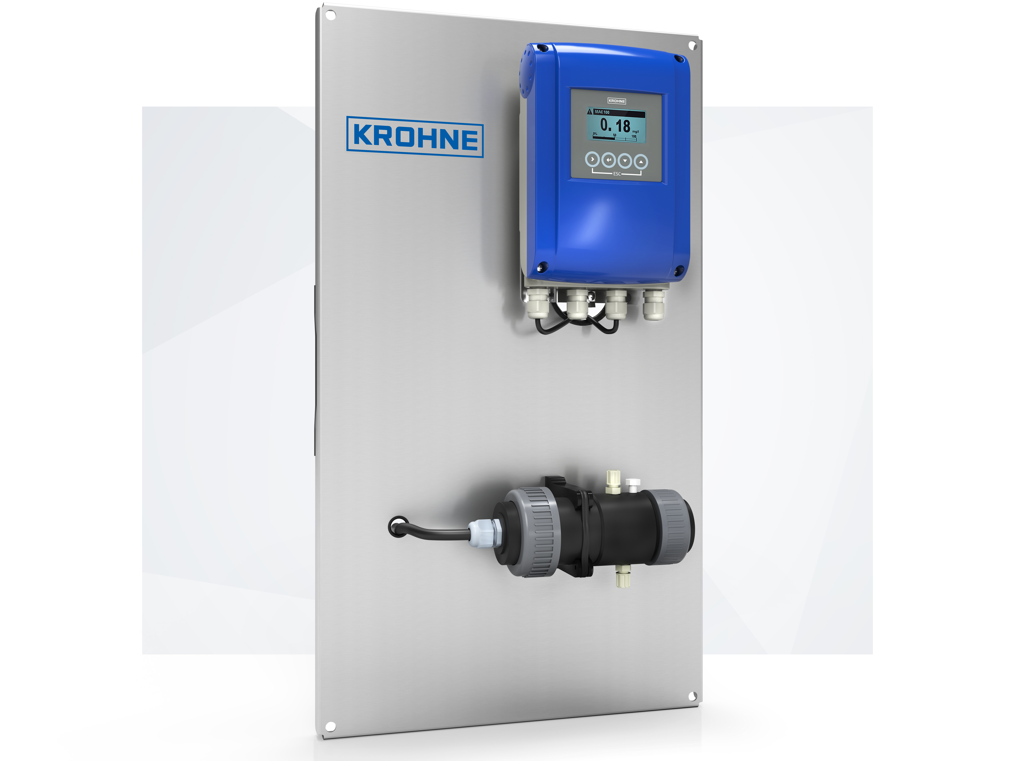 Analytical module for dissolved oxygen or inductive conductivity measurement stainless steel Analytical module for dissolved oxygen or inductive conductivity measurement with stainless steel panel