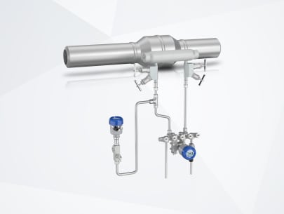 DP flowmeter with flow nozzle, DP transmitter, condensate pots, process valves, manifold and pressure transmitter