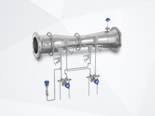 Flowmeter DP dengan tabung Venturi, pemancar DP, pot kondensat, manifold, rakitan suhu, dan pemancar tekanan