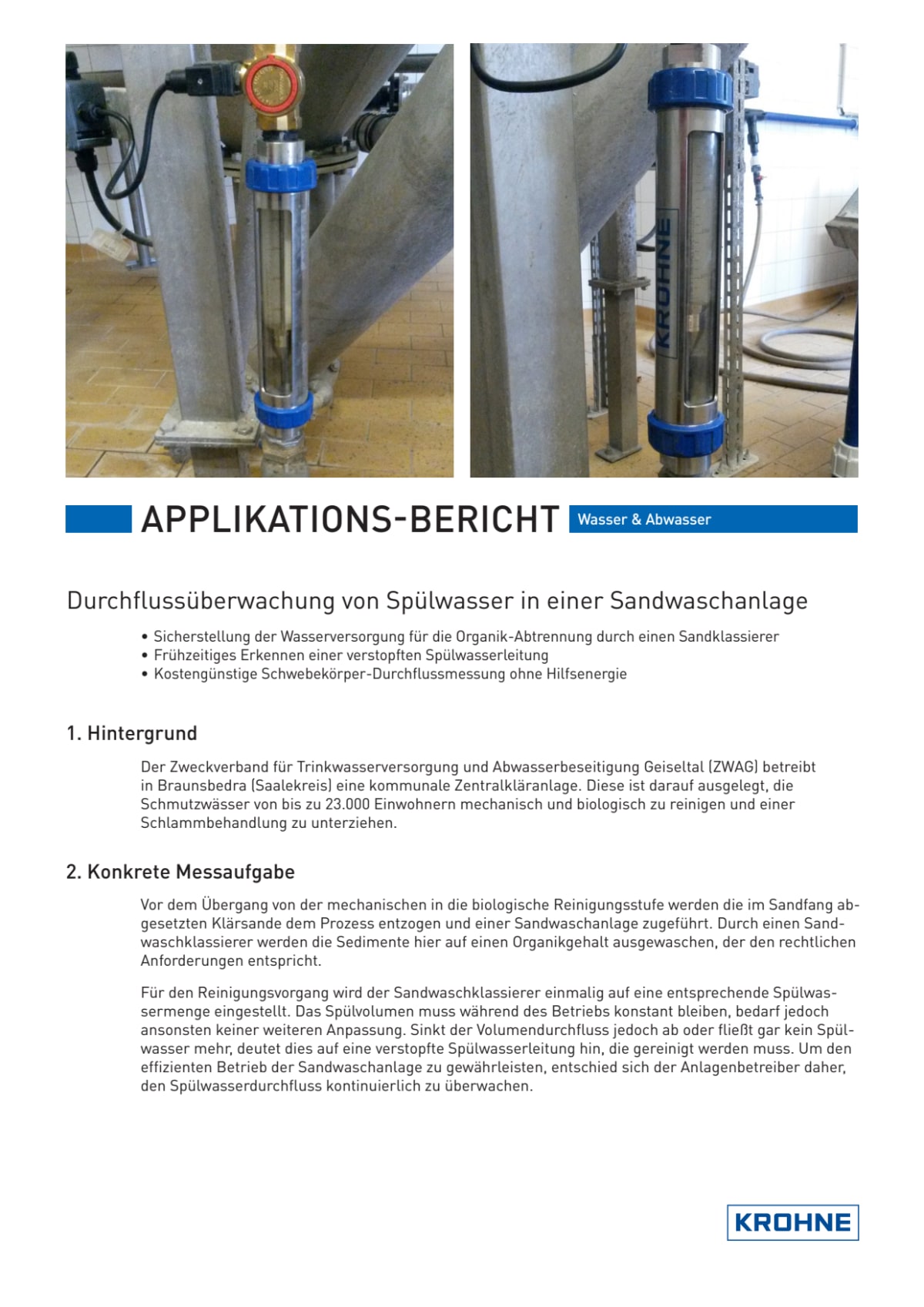 Durchflussuberwachung Von Spulwasser In Einer Sandwaschanlage Krohne Deutschland